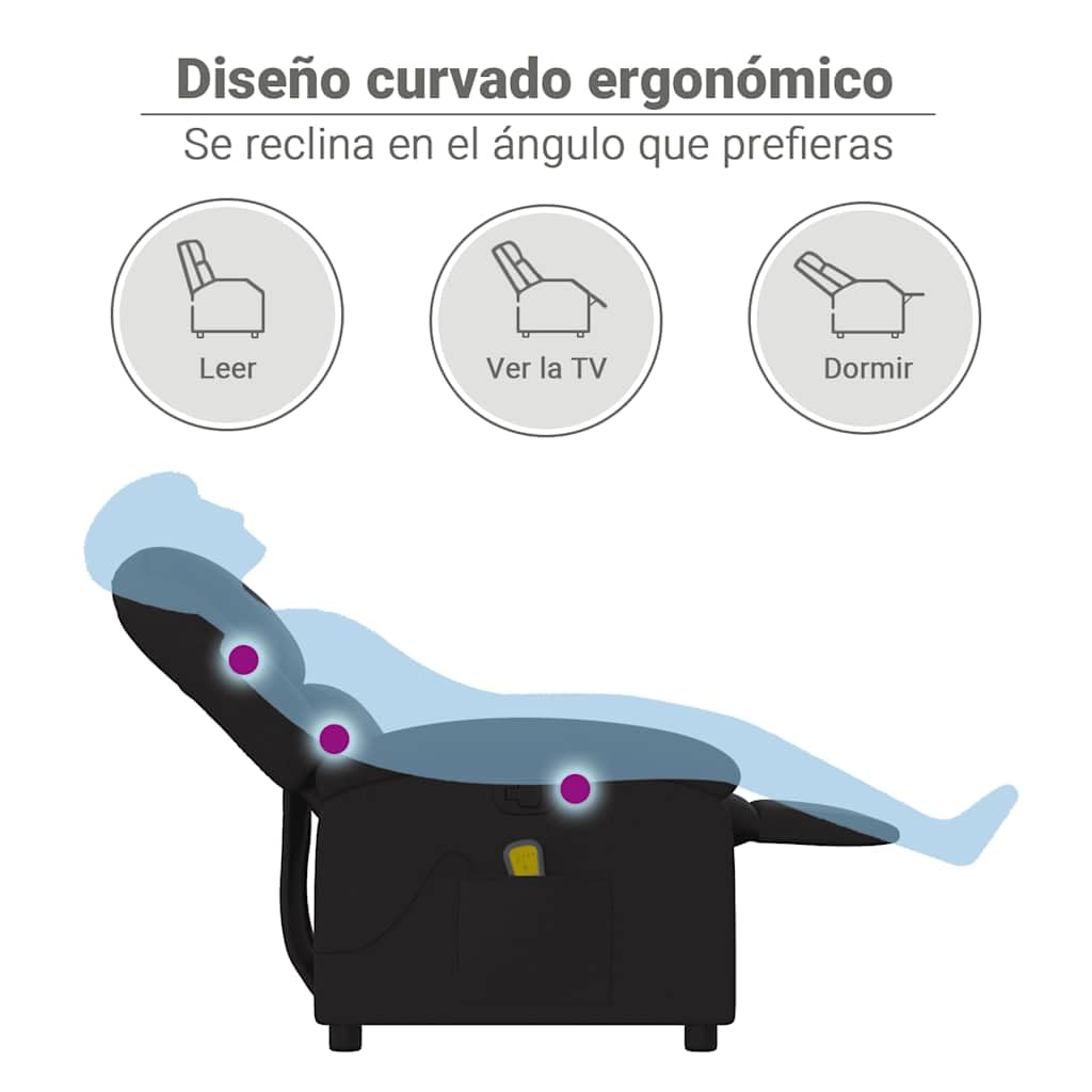 vidaXL Sillón Reclinable de Masaje, Silla con Respaldo Reposabrazos, Sillón de Televisión Relax Descanso, Asiento para Salón Hogar, Tela Negro
