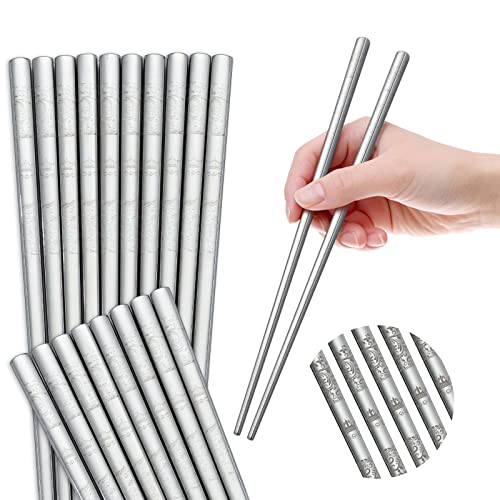 10 Paar Metall Essstäbchen Wiederverwendbar, Bestdin Essstäbchen Wiederverwendbar Mit Einzigartigem Lasergravurmuster, Quadratische Anti-Rutsch-Essstäbchen, Spülmaschinenfest Cover