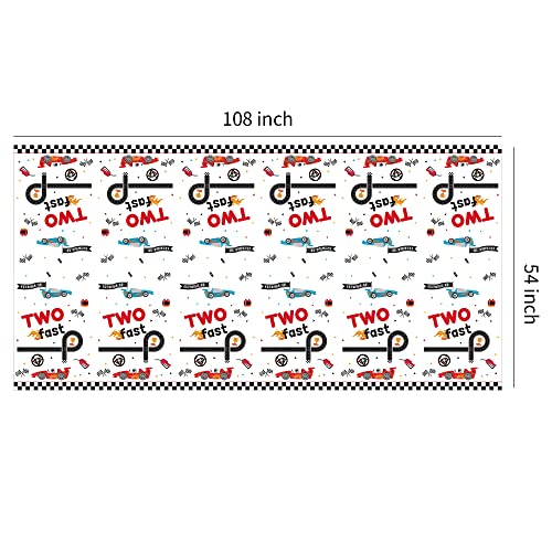 Image of Xigejob Race Car Two Fast Birthday Tablecloth Decorations, Disposable Race Car 2nd Birthday Party Table Cover Supplies, 3 Pack, 54in x 108in