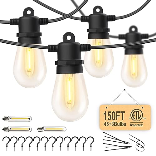 Skeerei Outdoor String Lights Waterproof 150FT LED Patio Lights with Shatterproof 2700K Plastic Edison Bulbs String Lights for Outside Bistro Gazebo Pergola Café Market Lights,3-Pack Skeerei Outdoor String Lights Waterproof 150FT LED Patio Lights with Shatterproof 2700K Plastic Edison Bulbs String Lights for Outside Bistro Gazebo Pergola Café Market Lights,3-Pack
