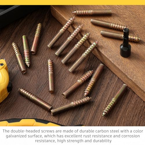Image of Hicarer 20 Pack 3 /8-16 x 3 Inch Hanger Bolts Double Headed Bolts with Driver Self Tapping Screw Threaded Rod Screws for Furniture Double Headed for Wood Furniture Joint