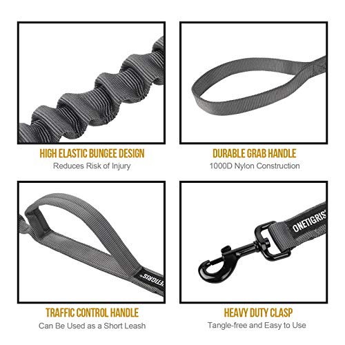 Onetigris Tactical Dog Training Leash Bungee Leash With 2 Control Handle Quick Release Nylon Leads Rope(Grey) #TOP1