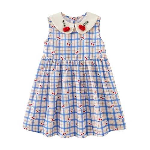Little Bitty Girls Cotton Dress Summer Peter Pan Collar Sleeveless Casual Vintage Fit Flare Skater Party Sundress 2-8 Years2
