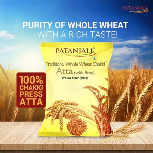 Image of Patanjali Traditional Whole Wheat Chakki Atta with Bran 10kg, Genhu ka Atta, Organic Flour