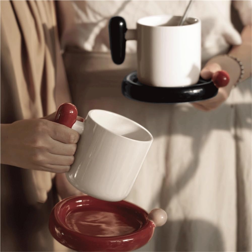 Kubki do kawy czerwony kubek i zestaw naczyń kubek, ceramiczna kawa o pojemności 1 pojemności 400 ml do domu lub najlepszego przyjaciela kubki do parowania