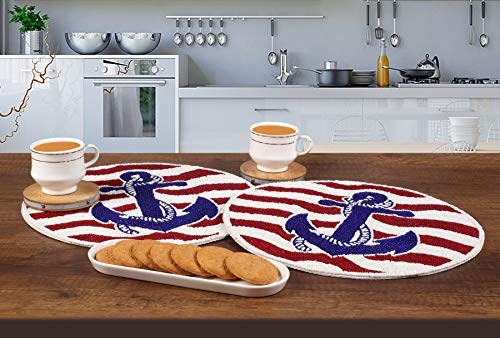 Nautical Handmade Round Beaded Sailor Anchor Placemat For Dining Table - Pack Of 2 Measure 13 Inches For Gathering, Occasional Decoration And Family Parties Celebrations - Multi Color #TOP4