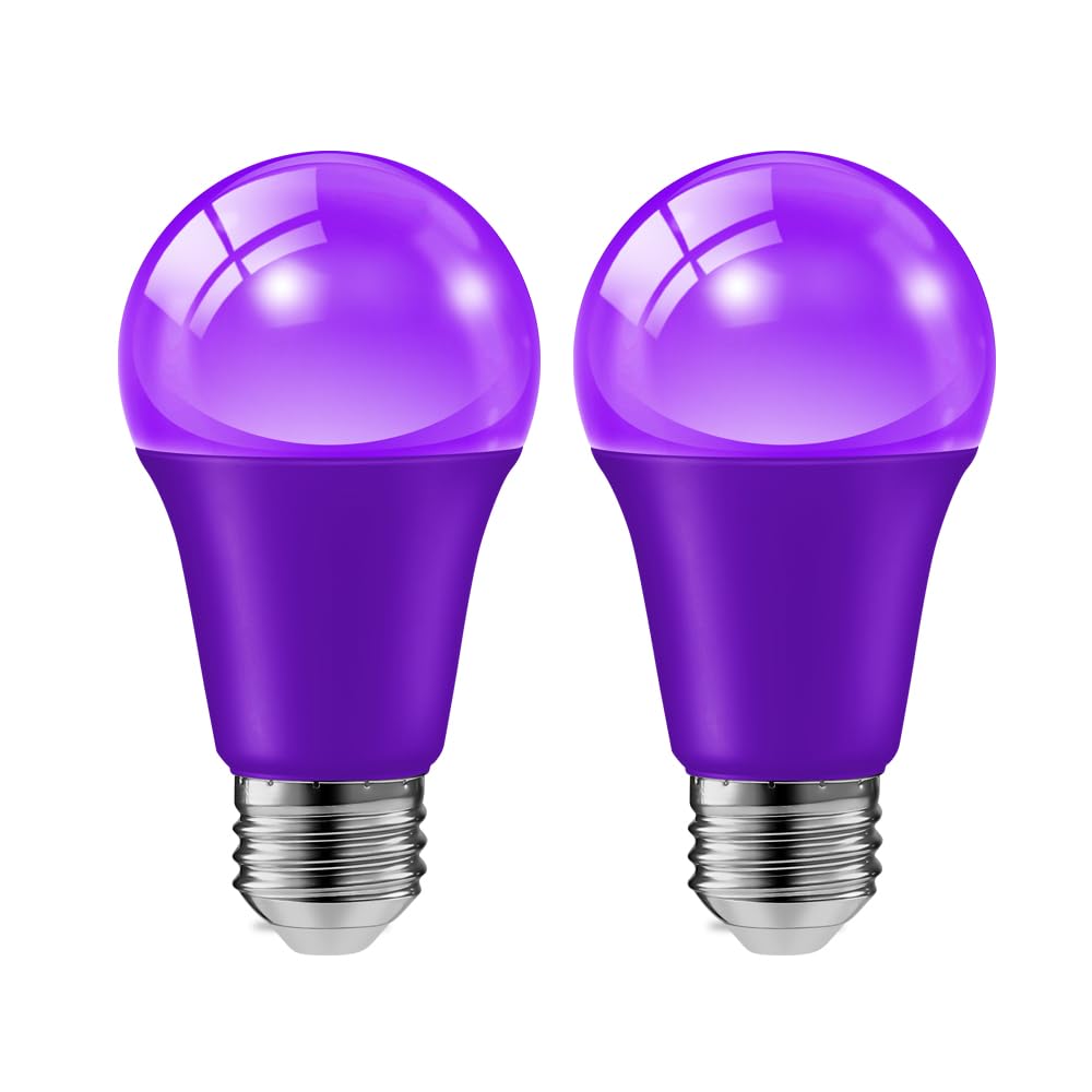 haraqi 2 Pack 9W 60W Equivalent 120V E26 Base A19 LED Colored Light Bulb Purple LED Lights for
