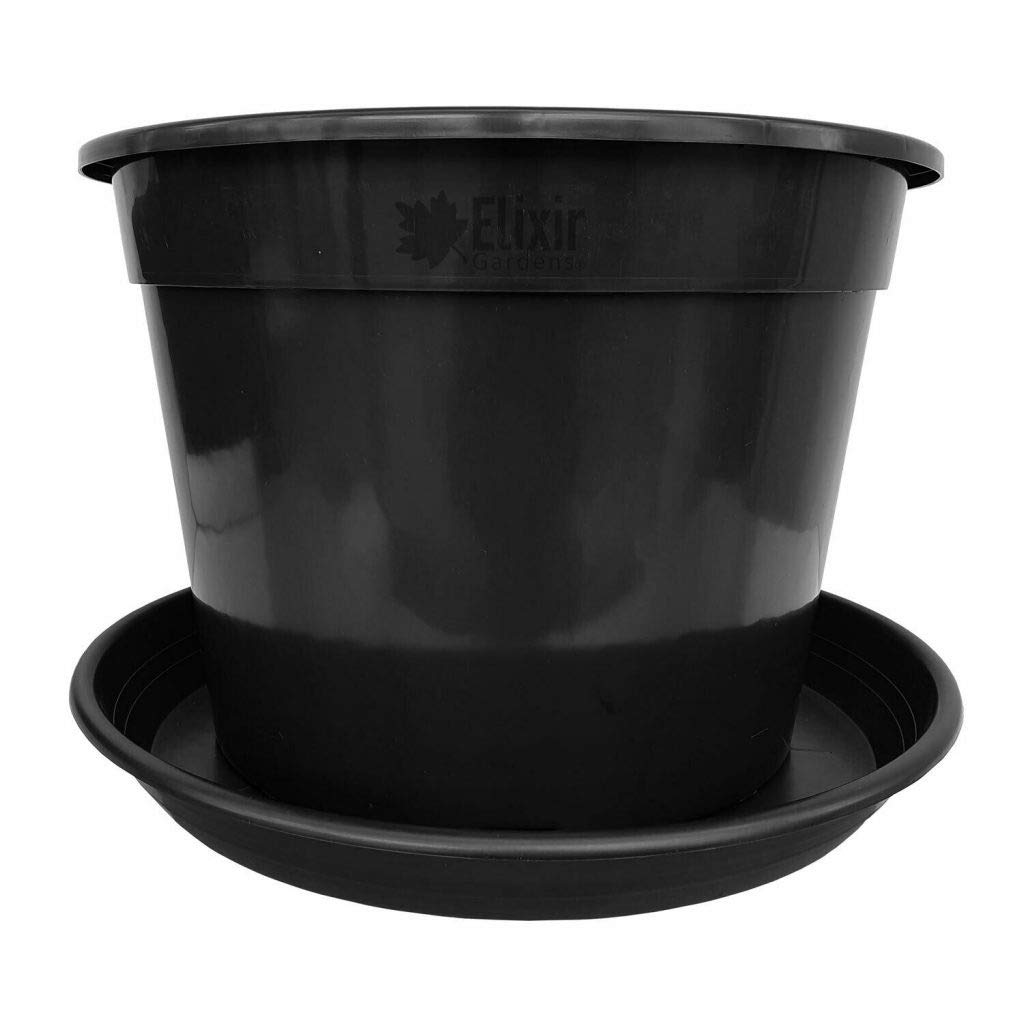 Elixir Gardens Strong Black Recycled Plastic Plant Pot And Saucer Set