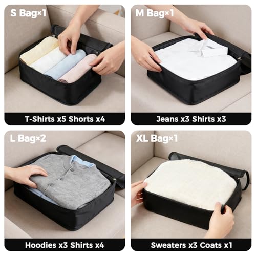 Image of BAGAIL 9 Set Packing Cubes with Packing List Luggage Packing Organizers for Travel Accessories (Black)