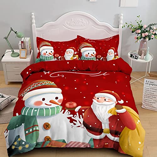 TULTOAP Parure de lit de Noël pour enfant - 135 x 200 cm - Motif Père Noël - Motif bonhomme de neige - Rouge - 200 x 200 cm Cover