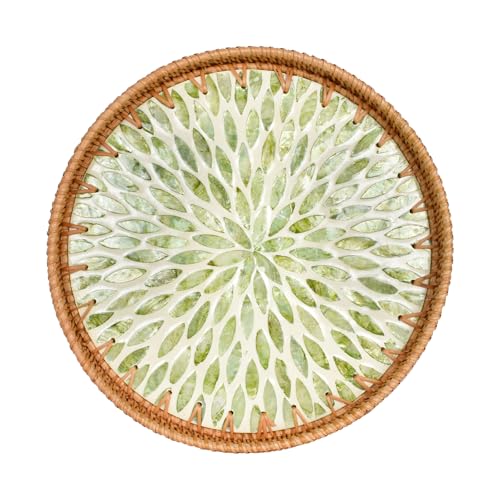 SAVOSWEET Rattan Serviertablett Rund, Dekotablett Boho, Rattan Tablett...