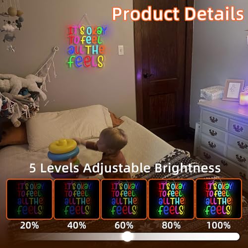 Image of JURONG It's Okay to Feel All the Feels Neon Signs for Wall Decor Dimmable LED Neon Light up Signs USB Powered for Home Office Bedroom Classroom Wedding Party Store Home Gift Neon Decor