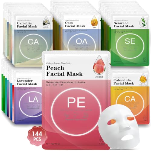 144 Pack Bulk Sheet Face Masks Skincare, Facial Masks for Most Skin Types