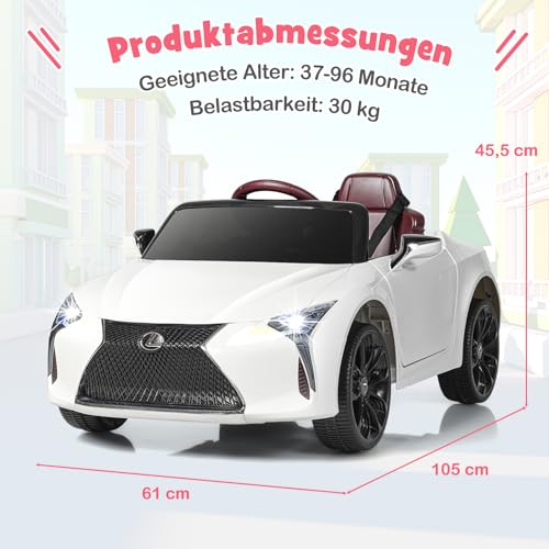 GOPLUS 12V Kinder Elektroauto Lexus LC500, Elektrofahrzeuge mit 2,4G Fernbedienung, Kinderauto Elektrisch mit 2 Türen & 2 Geschwindigkeiten & USB & Hupe & Musik, für Kinder 3-8 Jahren (weiß) – Bild 8