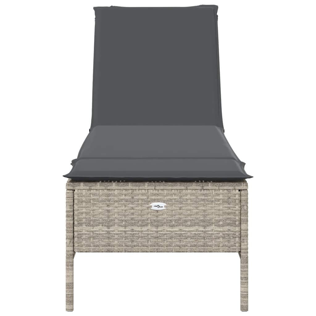 Leżak do opalania, jasnoszary polirattan, 5-stopniowa regulacja, odporny na promieniowanie UV, 198 x 55 cm, z grubą nakładką, do ogrodu, na taras i basen, wytrzymała rama stalowa, wygodny
