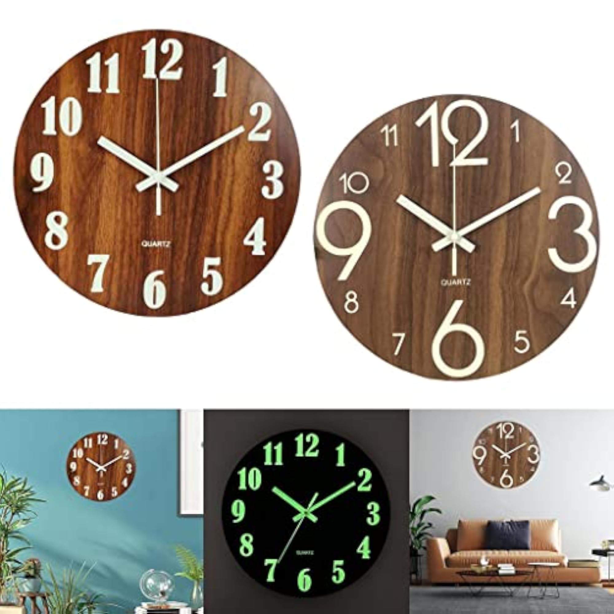 Luminous Glow Wall Clock, Silent Dark Quartz Design