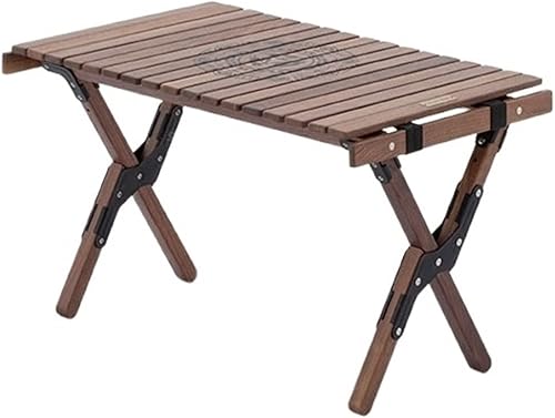 LAKIKAzdz Foldable Table Outdoor Portable Folding Wooden Table Bearing Weight 30kg Travel Camping Picnic BBQ Egg Roll Table (Color Brown, Size M)