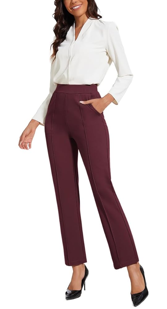 ZXIHZF Women's Classic Stretchy Pull On High Rise Pants ZXIHZF Women's Classic Stretchy Pull On High Rise Pants