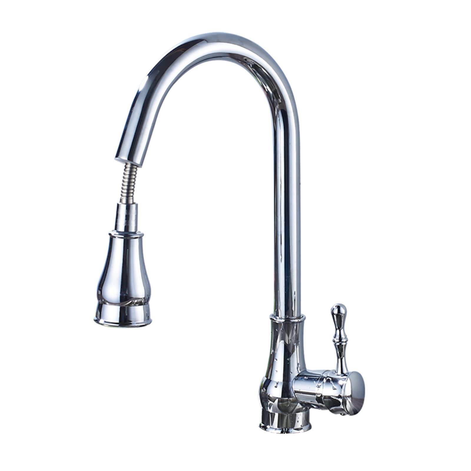 Modern Pull Down Spout Kitchen Faucet Deck Mounted Black Stream Sprayer Mixer Taps Single Handle Out,Precise Control(Chrome)