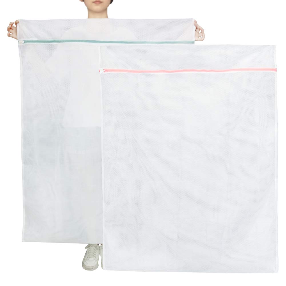 VivifyingExtra Large Mesh Laundry Bags, 2 Pack 43.3 x 35.4in Fine Net Washing Machine Bag with Rustproof Metal Zip Closure for Toys, Bedding, Curtain, Delicates, Blanket