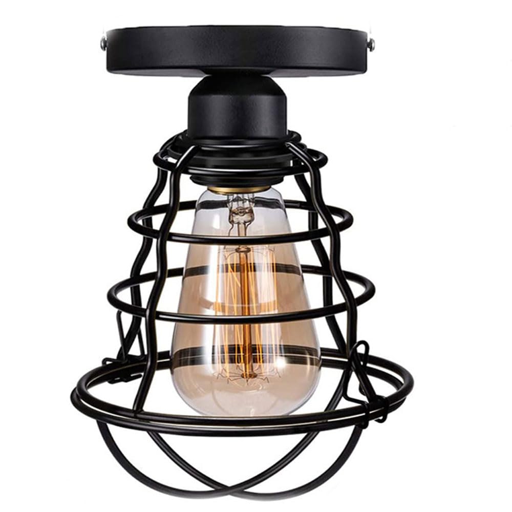 Plafonnier industriel noir en cage fer pour cuisine et couloir moderne