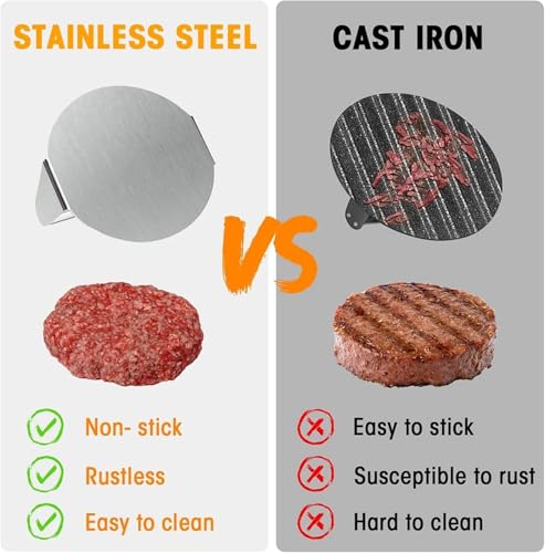 Presse-hamburger en acier inoxydable circulaire argenté durable - 7