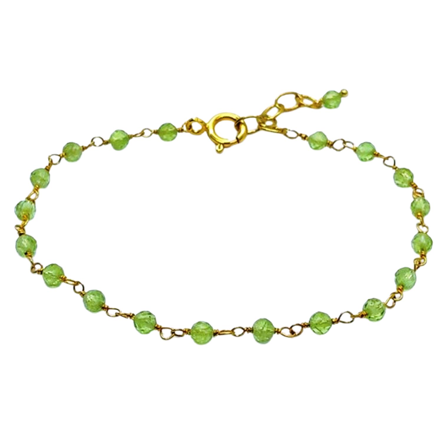 Pulsera de peridoto verde para hombre y mujer con cuentas redondas de 3 mm chapada en oro 7