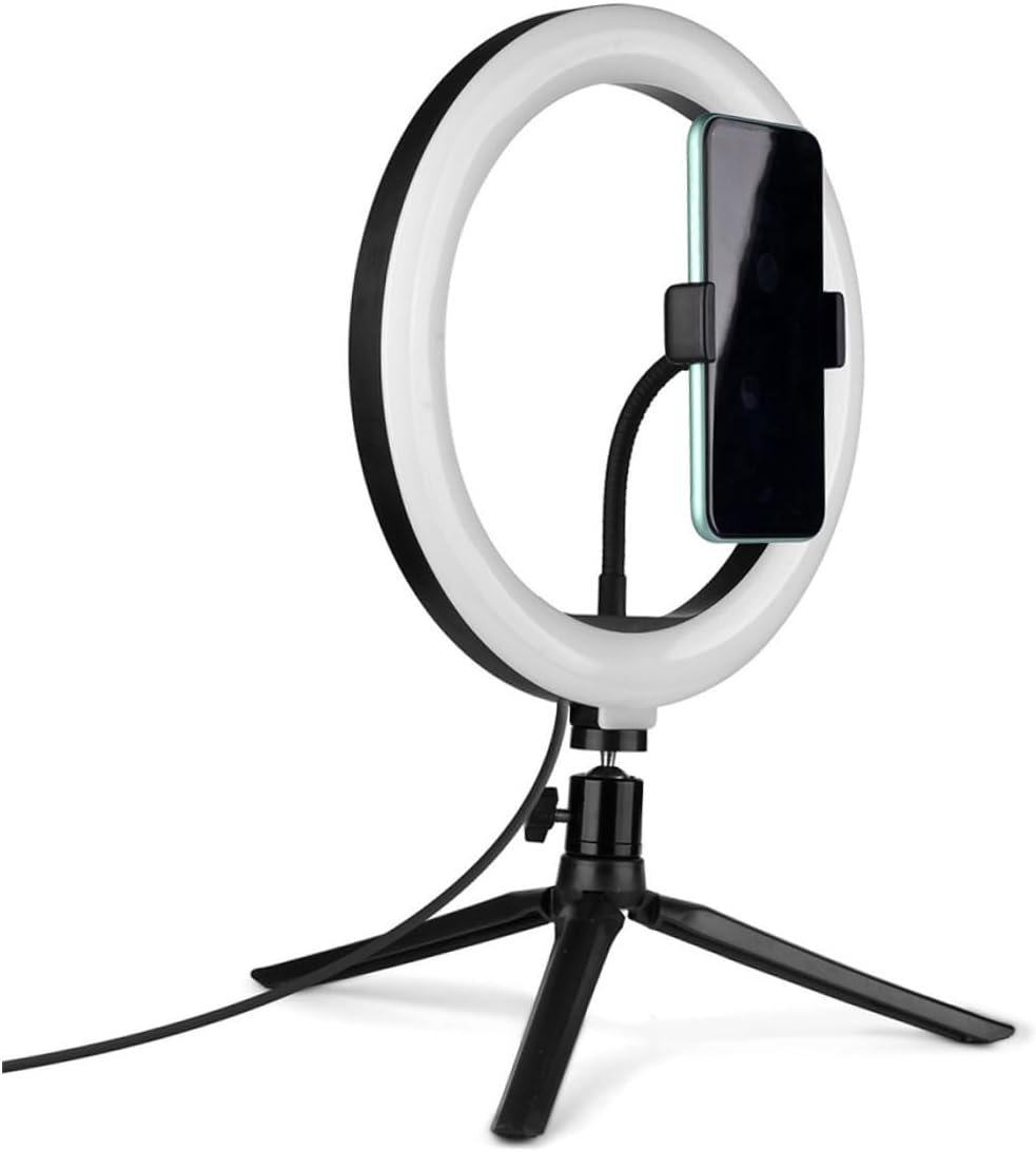 Phone Light Stand with Remote 10-Inch Dimmable Three-Color Selfie Ring Light and Adjustable Phone Holder for Desktop Recording