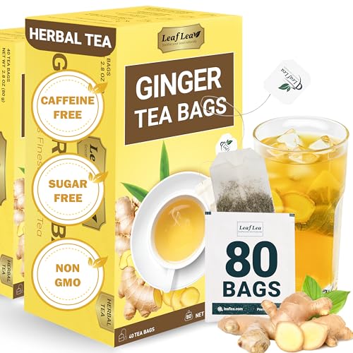 Image of LeafLea Ginger Root Tea Bags, Real Ginger Herbal Tea, 80 Count