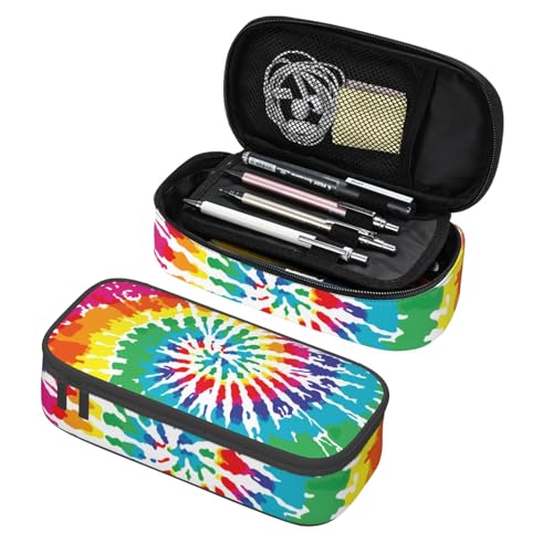 Image of Colorful Tie Dye Rainbow Pencil Case Organizer Big Capacity Pencil Pouch Stationery With Zipper School Supplies Pencil Bag For Girls Boys Office, j56tsd