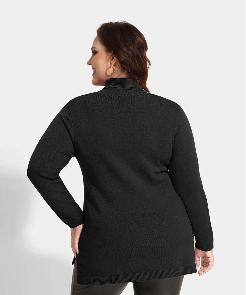 CARCOS Plus Size Sweaters for Women Solid Turtleneck Sweater Long Sleeve Pullover Tops Casual Split Hem Knit Shirts - Image 3