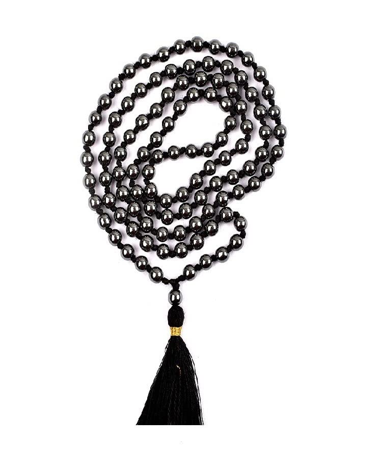 Takshila Gems® Natural Hematite Mala 108+1 (6 mm) Beads Knotted Mala Lab Certified, Hematite Stone Mala for Chant and Wear-image-35