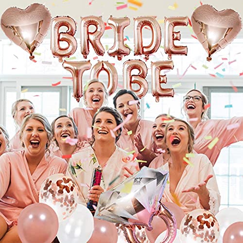 Bachelorette Party Decorations Kits-Rose Gold Bridal Shower Party Decor And Supplies-Bride To Be Balloons, Ring & Champagne Foil Balloons For Bridal Shower #TOP2