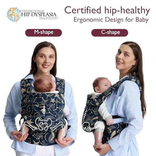 Image of Momcozy PureHug Baby Carrier-Ergonomic, Cozy & Lightweight for 3.2-20.4 kg | Easy to Put On, IHDI Hip-Healthy, 3D EVA Lumbar Support, X-Straps for Even Weight Distribution, 100% Cotton, Starry Night