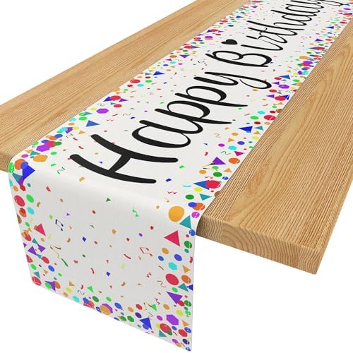 Aperturee Happy Birthday Table Runner with Colorful Star Print, for Kids Birthday Party Supplies and Table Decor