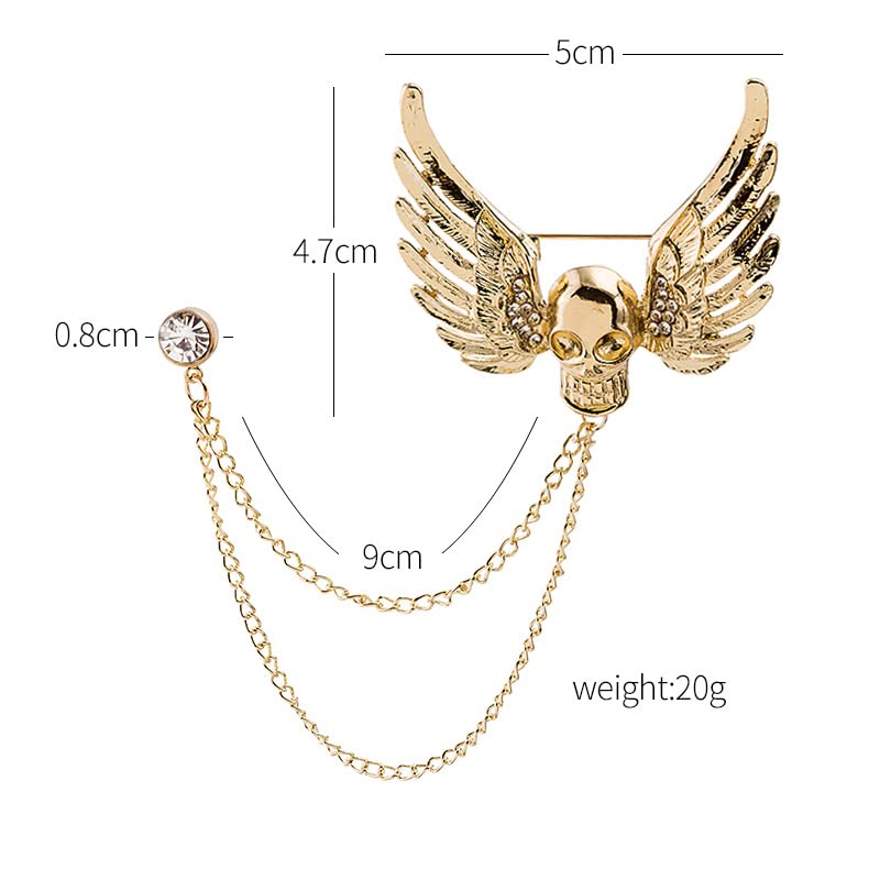 Image of Gothic Halloween Skull Hand Brooch Pin for Women Men Punk Vintage Crystal Skeleton Tassel Chain Lapel Pins Dark Skull Brooches Sweater Suit Accessory