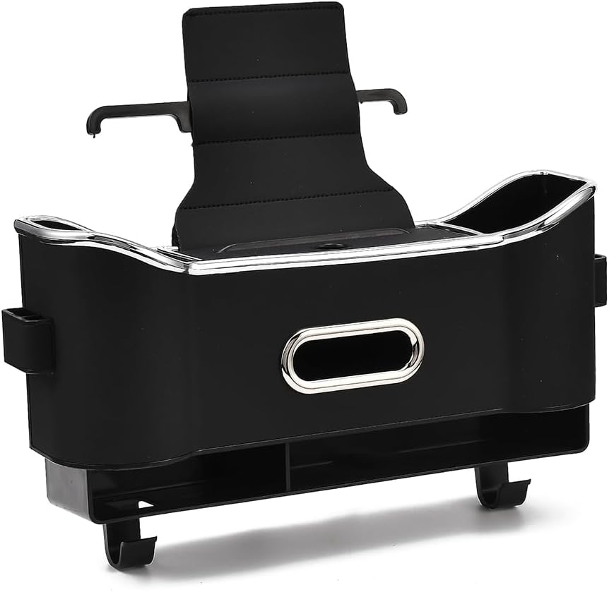 Backseat Car Organizer with Cup Holder, Multifunctional Headrest Storage Organizer for Cars, SUVs, Trucks, with Tissue Box, Drink Cup Holder & Handbag Hook (Black)