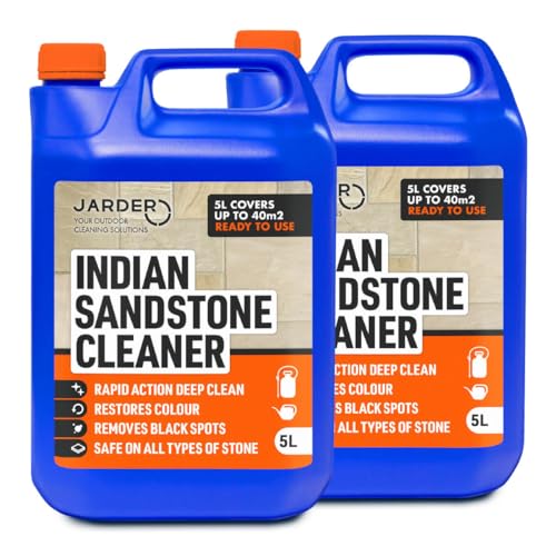 Jarder Indian Sandstone Cleaner 10L Removes Dirt Grime Algae Mould and Black Spots Restores Colour Safe on All Stone Types