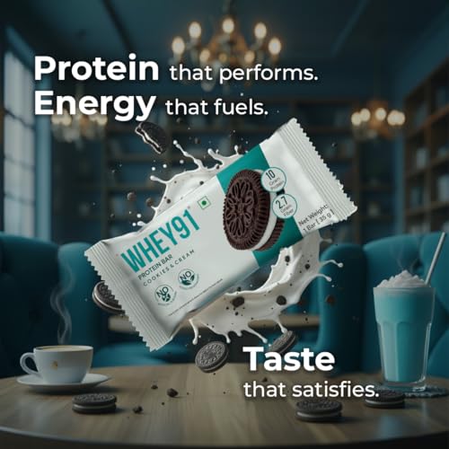Image of Whey91 Cookies & Cream Protein Bar, 10g Protein & 2.7g Fiber in each, No Preservatives, No Artificial Flavours, 210g- (Pack of 6)