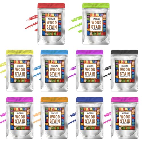 Ninesung Wood Stain Powder, 10 Colors/Set, Wood Dye Powder, Colored Wooden Stain, Furniture Color Dye for Outdoor Indoor Wooden (10 Colors)