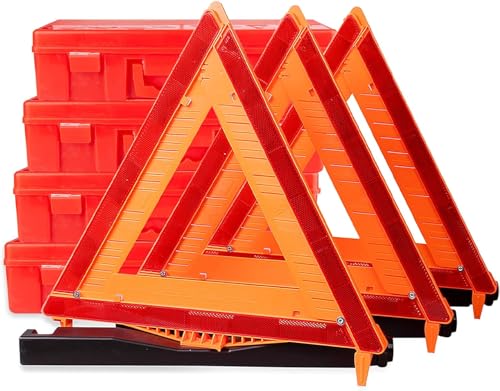 Image of CARTMAN 12PK DOT Warning Triangles with Empty Base & Storage Case | No pre-filled sand, fill sand yourself for stability, high visibility reflectors meet US FMVSS 571.125 safety specs