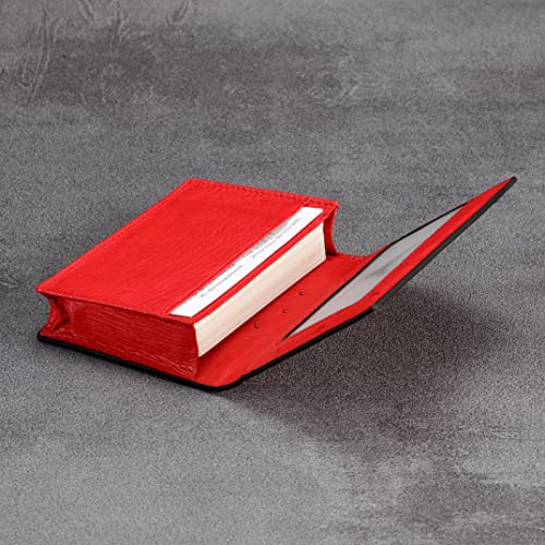 Image of HISCOW Full Grain Leather Business Card Holder Case | Minimalist EDC wallet, gusset holds 25 cards, ID window, fits folded bills, bifold profile, premium gifts for men & women
