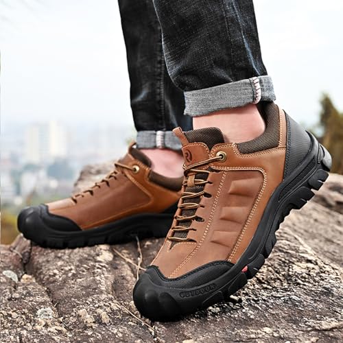 UPIShi Tênis masculino de couro impermeável para caminhada ao ar livre respirável para caminhada cas