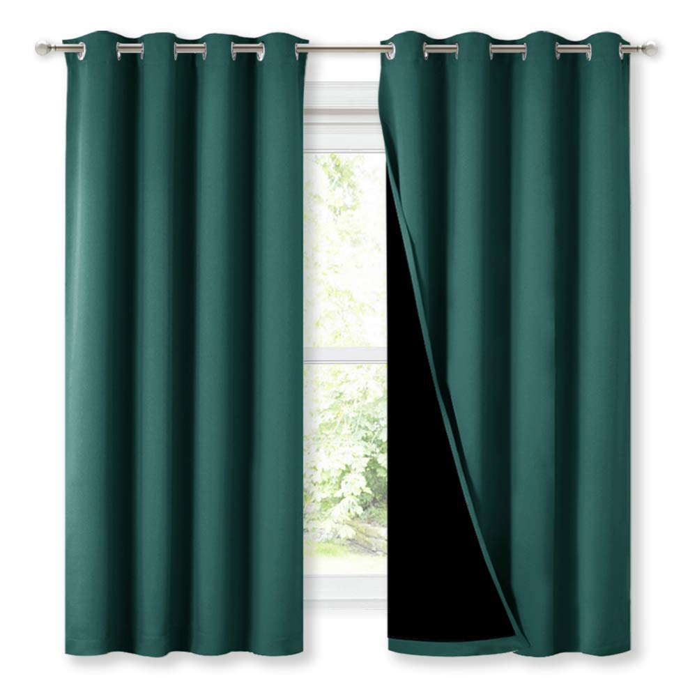 NICETOWN 100% Blackout Curtain Panel, Thermal Insulated Black Liner Curtain for Nursery Room, Noise Reducing and Heat Blocking Drape for Windows (1 Panel, Hunter Green, 52-inch Wide by 63-inch Long) — image 1