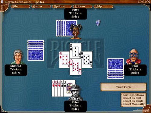Screenshot of Spades game in Bicycle Card Games