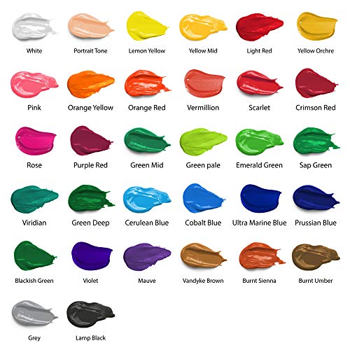 Gouache Paint Set - 32 Painting Colors Kit With Paintbrush & Painter's Palette Tray, 12Ml Tubes – Professional Quality Art Supplies For Adult & Children Artists #TOP2