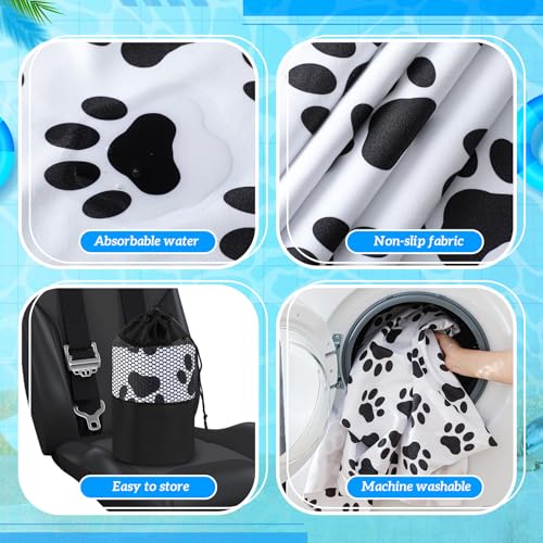 Image of Hahafelt 2 Pack Car Seat Towel Cover with Storage Bag, Dog Footprints | 63 x 32 in Car Towel Seat Cover Non Slip Waterproof, Gym Workout Swimming Running, Machine Washable Sweat Absorbent Protector