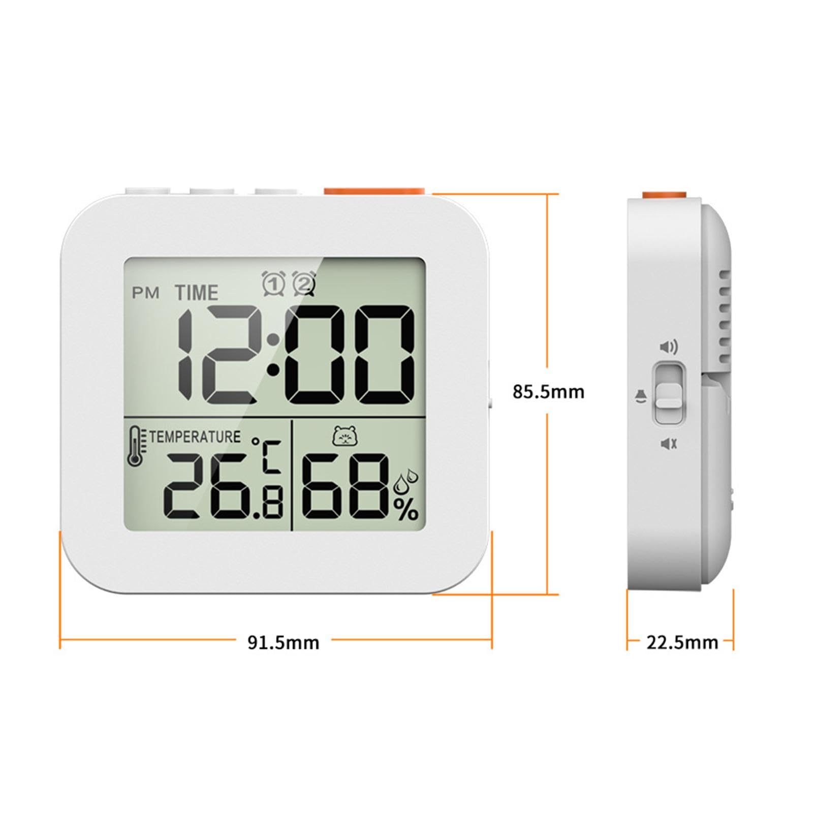 perfk Reloj de baño Digital Temporizador de Ducha con Alarma, Relojes Impermeables para baño, Relojes de Cocina, Higrómetro Reloj de Pared, Blanco