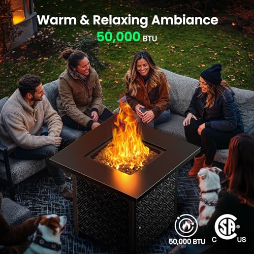 Image of Ciays Propane Fire Pit, 28 inch Gas Fire Table with Texteline Pattern, 50,000 BTU Steel Fire Table for Patio, Garden, & Backyard, 2-in-1 Gas Fire Pit with Removable Lid, CSA-Certified, Black
