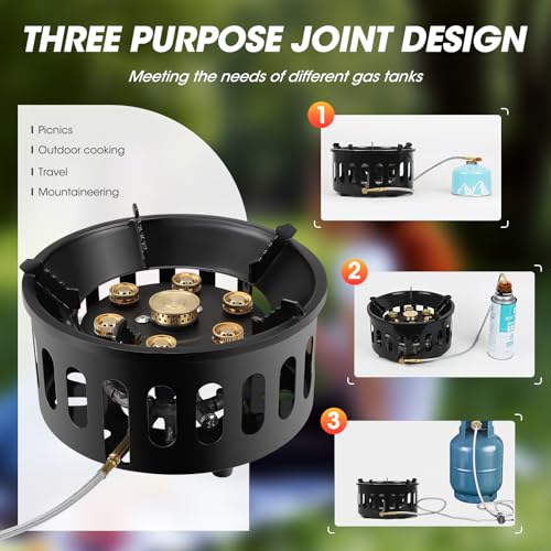 Image of 16800W Camping Gas Stove, Portable Gas Stove with 7 Copper Stove Head, Adjustable & Folding Gas Stove Burner, Camping Accessories, Windproof Furnace for Camping Outdoor Cooking Trekking Picnic